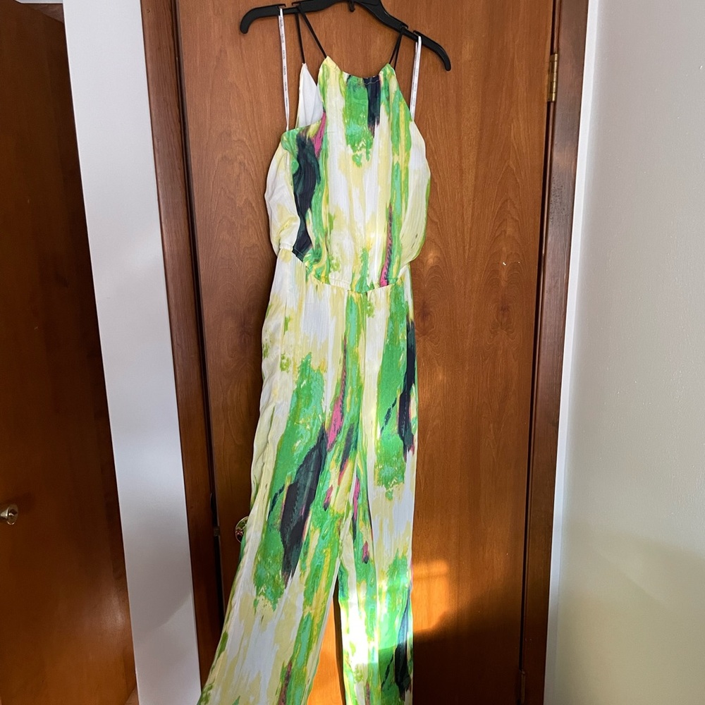 XOXO green and yellow jumpsuit with white lining. Size XL.